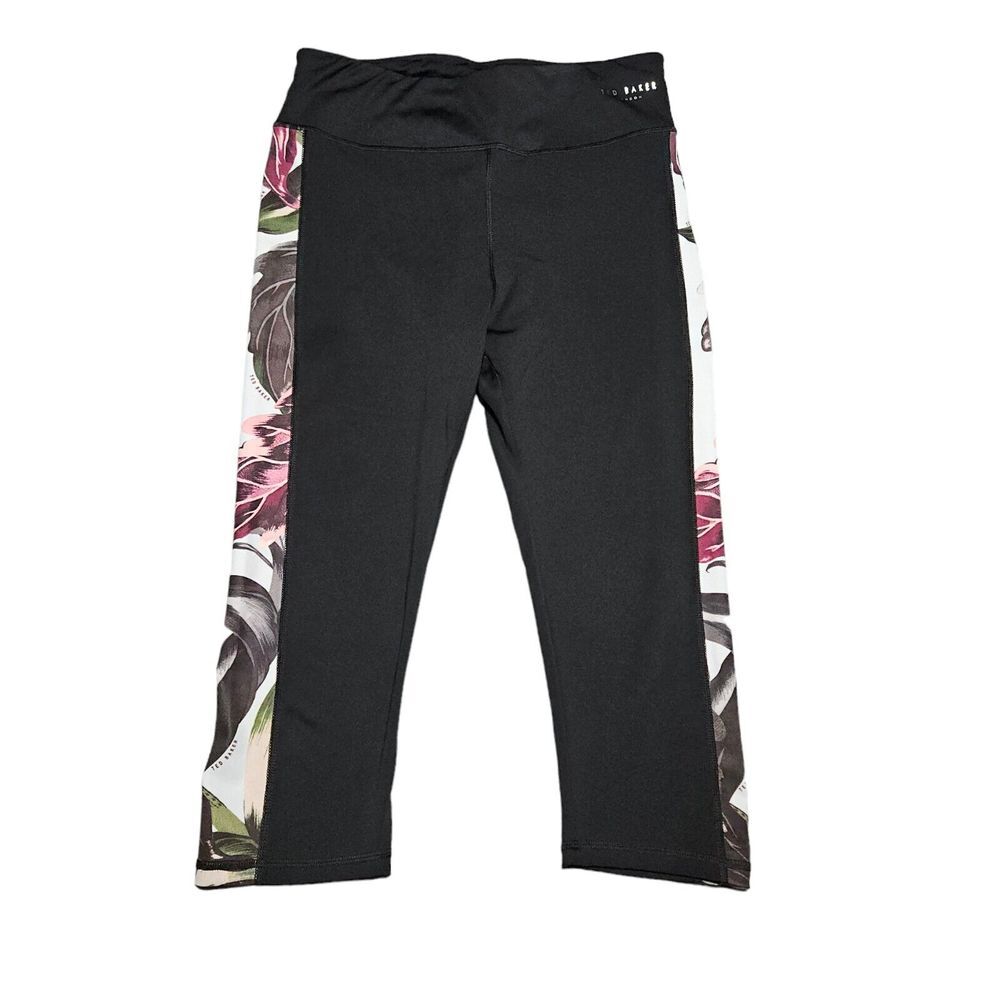 Ted Baker Sport Capri Legging Sz S Pants Black‎ With Side Print Drawstring
